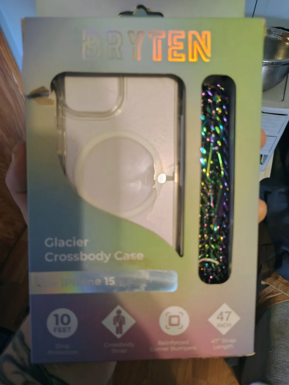 Glacier Crossbody Case for iPhone 15 – Iridescent/Black